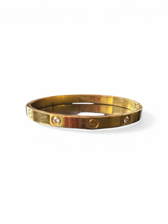 Fashion Jewelry Jewelry - Fashion Jewelry Gold-Tone Bangle with Crystal Rivets